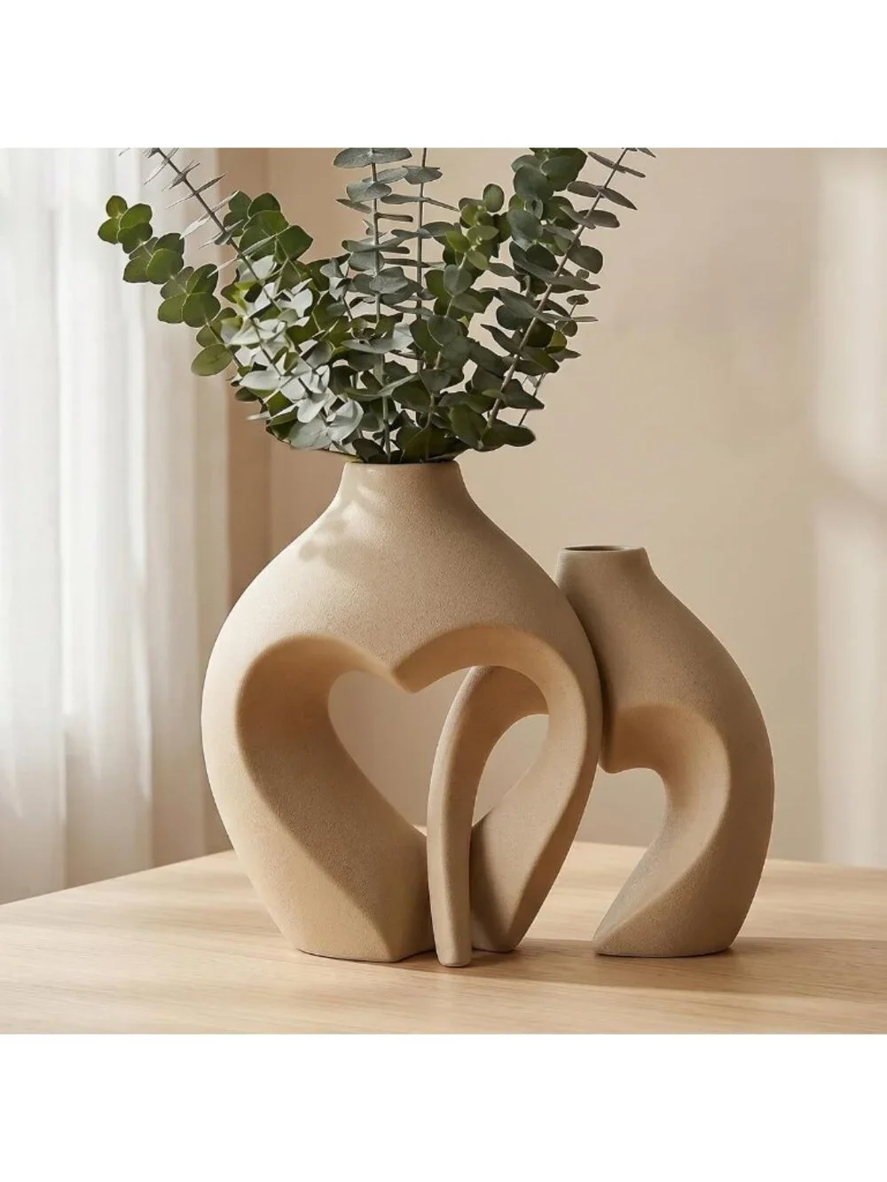 Heart Shaped Ceramic Flower Vases Set of 2 | Elegant Home Decor Accent